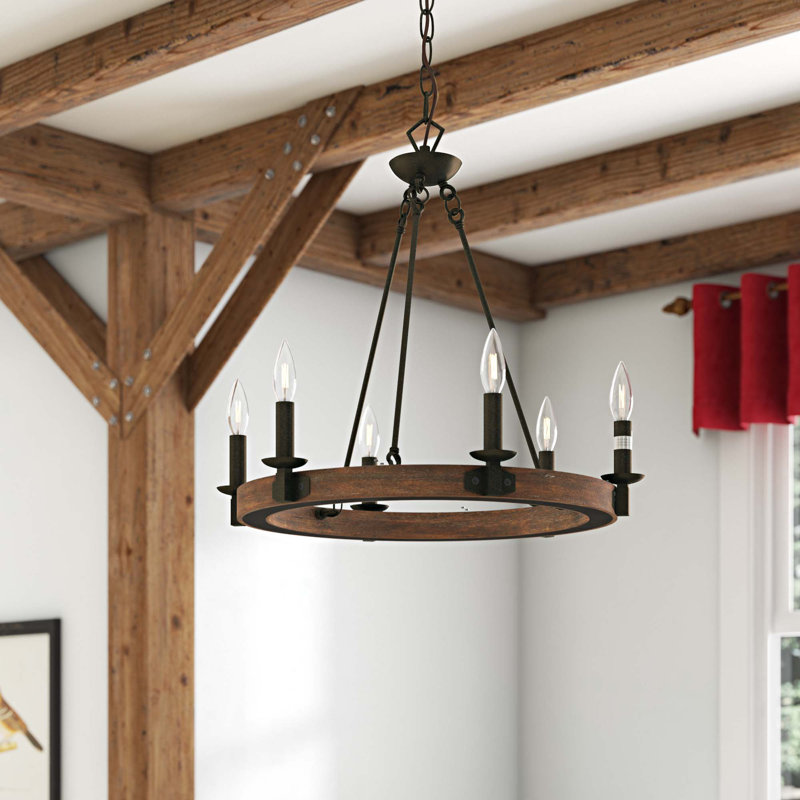 Gracie Oaks Flavio 6Light Candle Style Wagon Wheel Chandelier